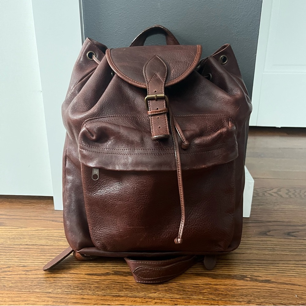 Vintage 90s Genuine Leather Backpack Rucksack Cognac Brown Slouchy Unisex